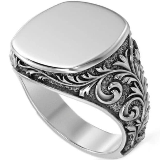 Men Ornate Vintage Style Customizable Ring – Baroque Engraved Ring