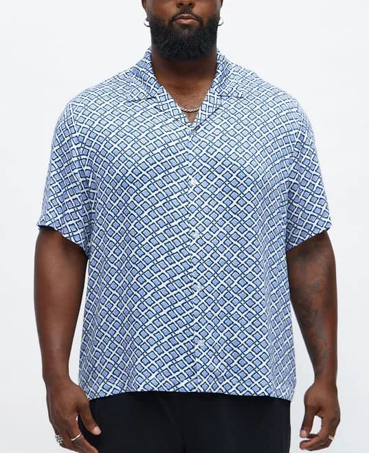 Fashion Nova Men's Small Squares Button Up Shirt