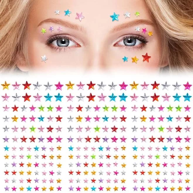 352 Pcs Cute Star Face Gems Stickers, Mixed Colors and Sizes Eye Face Rhinestones