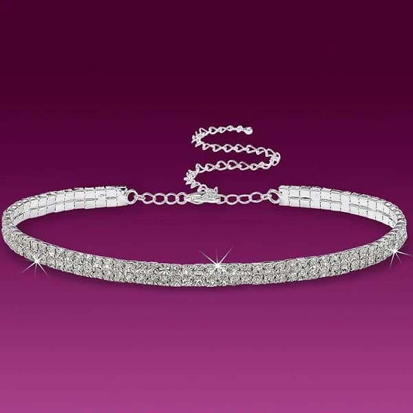 Perfect Sparkle 2- Row Stretch Rhinestone Choker Necklace