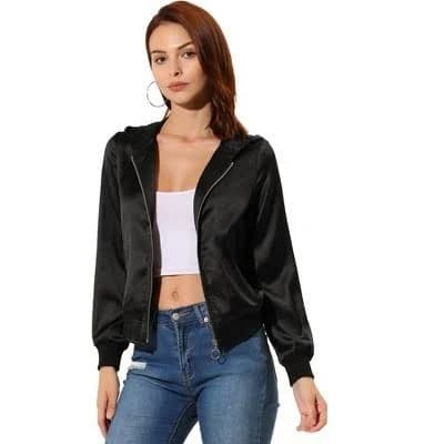 Inspire Chic Women's Casual Satin Bomber Jacket