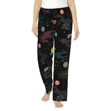 Disketp Galaxy Print Women's Comfy Pajama Pants Casual Drawstring Palazzo Lounge Wide Leg Pants, Size: Large