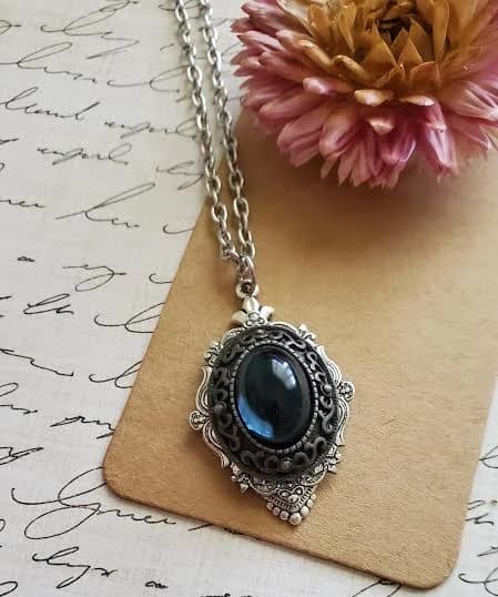 Silver Sapphire Oval Pendant Necklace