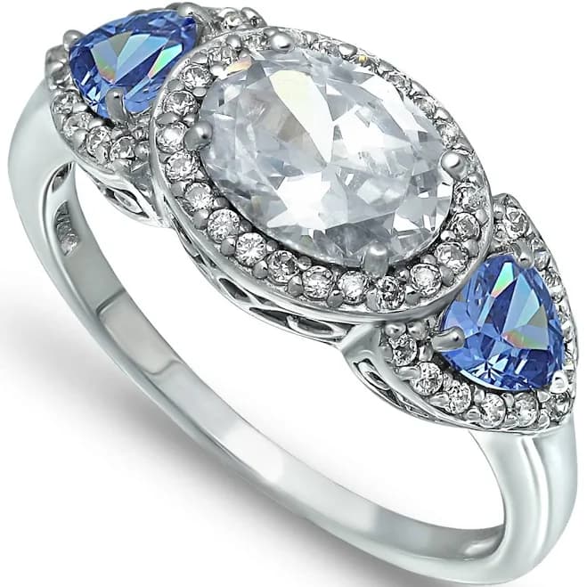 Macy's Women's Silver Plate Cubic Zirconia Oval Tanzanite Ring