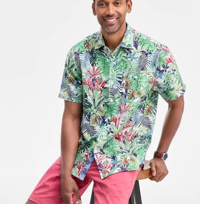 Tommy Bahama Men's Sand Linen Verde Gardens Floral Short-Sleeve Shirt