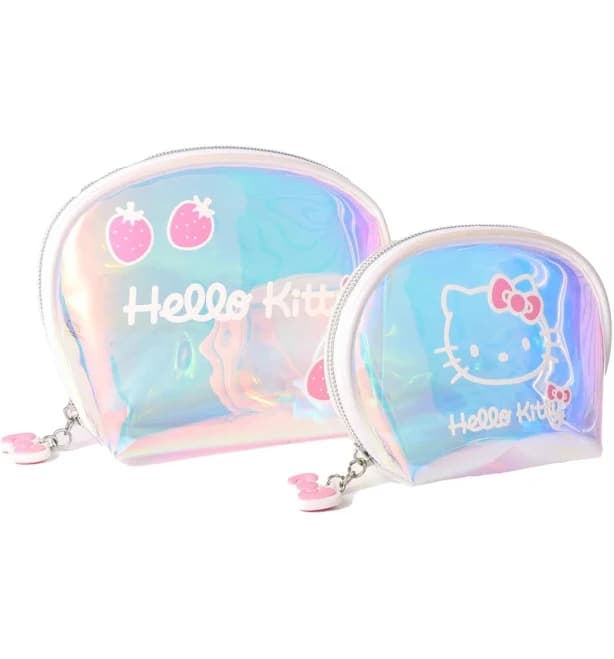 Hello Kitty Clear Iridescent Large and Small Dome Cosmetic Travel Bag Set