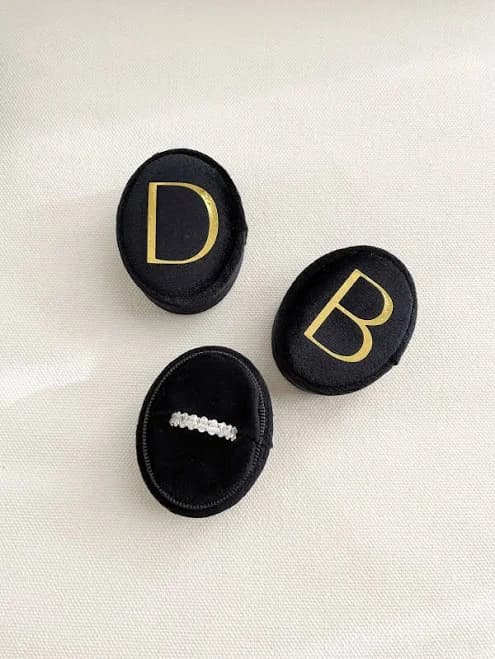 Keepsake Velvet Ring Box - Black, Engagement Proposal Wedding Ceremony Ring Bearer Ring Holder Box, Jewellery Box, Custom Personalised Gift
