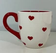 Terramoto Ceramic White with Red Hearts Red Interior Mug