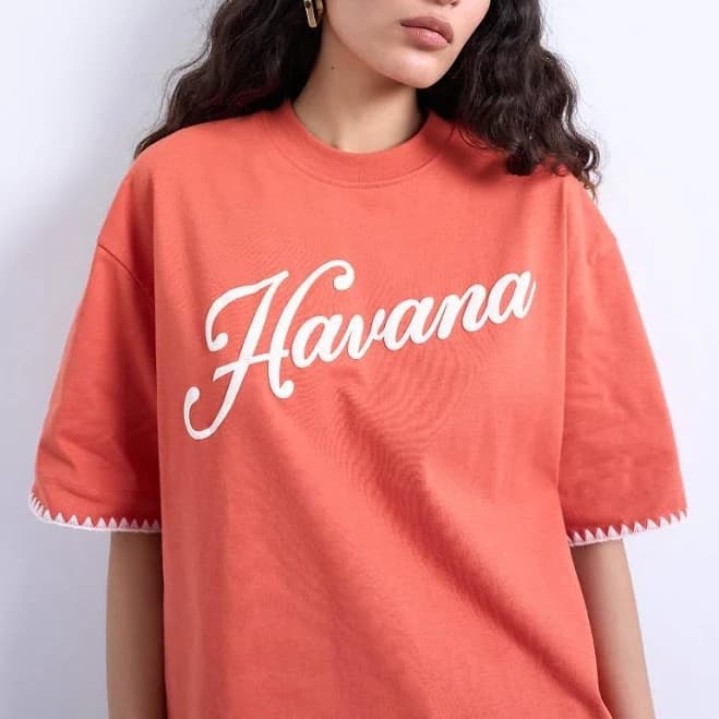Topshop Oversized Havana Graphic Whipstitch Trim T-Shirt