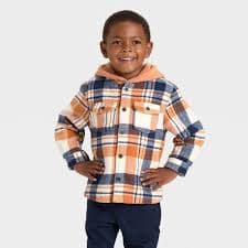 Toddler Boys' Long Sleeve Flannel Hoodie Jacket - Cat & Jack™ Orange 12M : Target