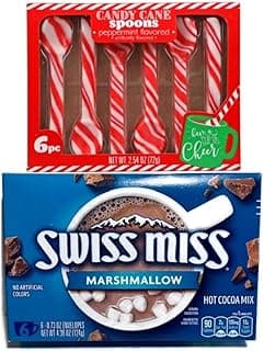 Candy Cane Spoons (Peppermint) and Hot Chocolate with Marshmallow Set | 6 Count Each