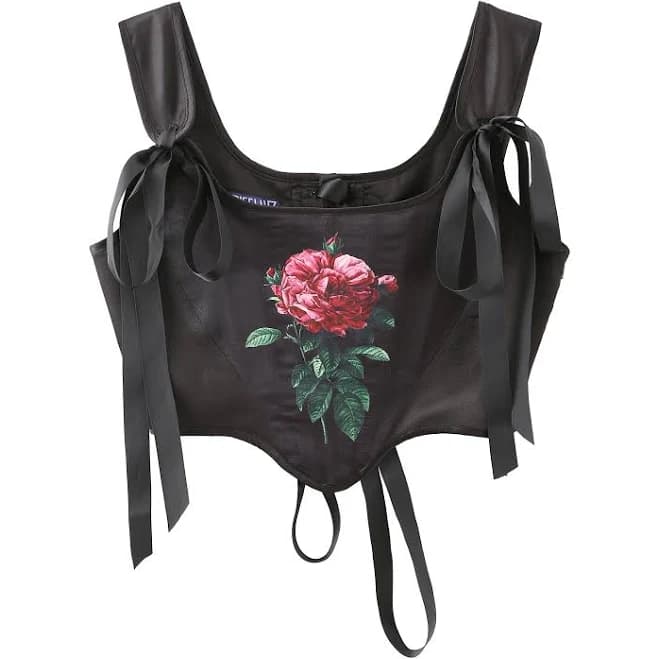 Retro Fairy Handmade Vintage Rose Print Lace Up Corset