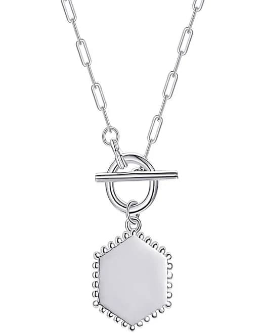 Planet Pure Women's Sterling Silver Medallion Toggle Necklace
