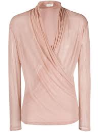Saint Laurent Paris o1s1wg110724 Velvet Wrap-Over Jersey Tops in Pink | Grailed