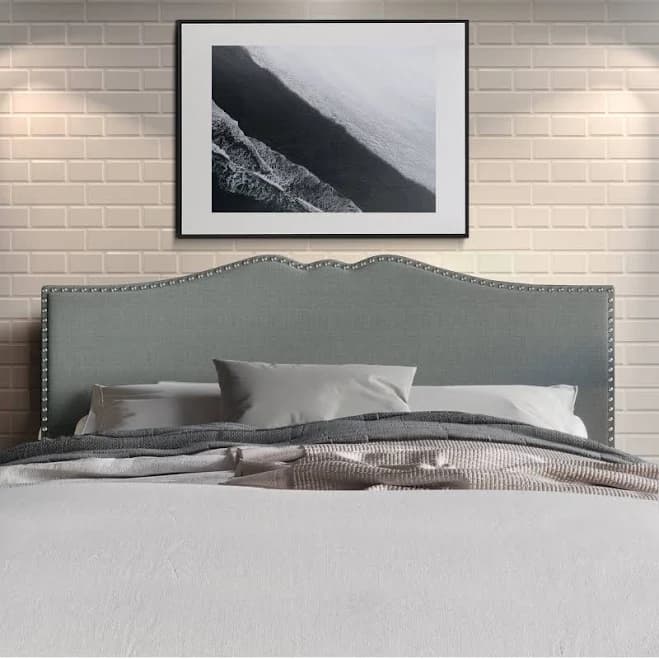 Castle Place Curved Upholstered Nailhead Trim Linen Headboard