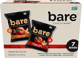 bare Baked Crunchy Apple Chips, 2 Flavor Variety, 0.53oz Snack Bags (7 Pack)