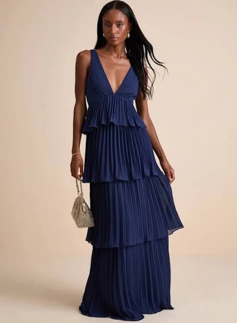Lulus Pleated Backless Tiered Maxi Dress
