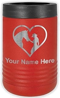 Personalized 12 oz. Stainless Steel Can & Bottle Insulator, Horse Cowgirl Heart – Keeps Drinks Cold Longer (Red)