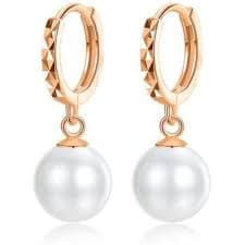 Amazon.com: 14K Gold Freshwater Pearl Drop Earrings For Women, Delicate Moissanite Pearl Drop Earrings, White Gold Hoop Earrings, Gift For Her (style one, 14K): Clothing, Shoes & Jewelry