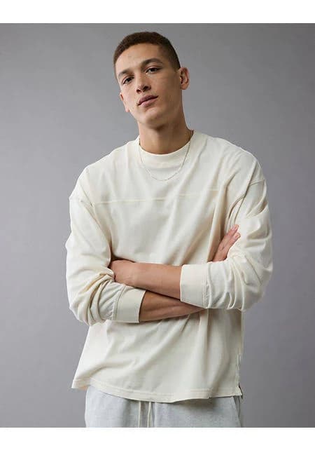 AE Men's Long-Sleeve Boxy Sueded Jersey T-Shirt