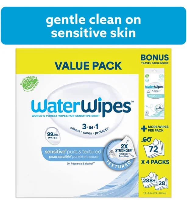 WaterWipes Sensitive Pure & Textured 3-in-1 Wipes