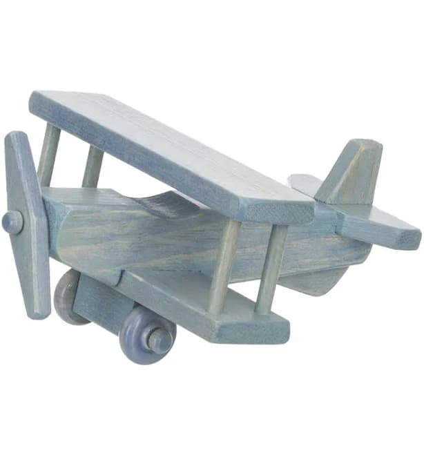 Amish Wooden Toy Small Airplane - Baby Blue - Lapp Toys - 4x7x6 inches - Movable Wheels & Propeller - Creative Play for Kids - Lapp Toys