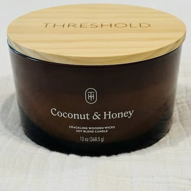 3 Wooden Wick Threshold 13 Oz Honey & Coconut Candle Target Lid Amber