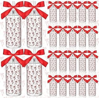 24 Pcs Red Bow Party Favors Red Bow Plastic Cups Coquette Aesthetic Cup with Lids and Straws 14 oz Reusable Cute Plastic Water Bottle with Ribbon for Birthday Bridal Wedding Party Supplies