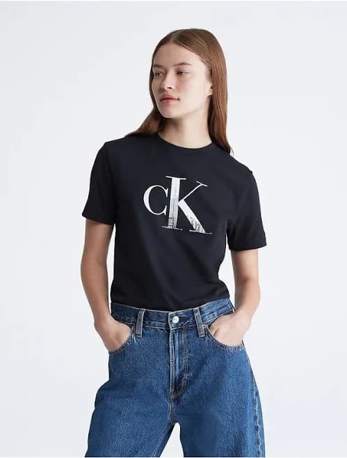 Calvin Klein Women's Monogram Logo Skyline Graphic Crewneck T-Shirt