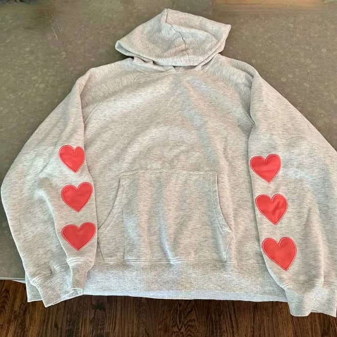 Olive & Oak Hoodie with Red Heart Elbow Patches