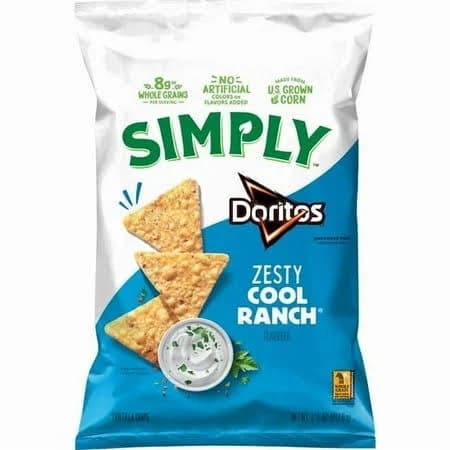 Doritos Simply Tortilla Chips Zesty Cool Ranch Flavored 7.5 oz Bag (2 Pack)