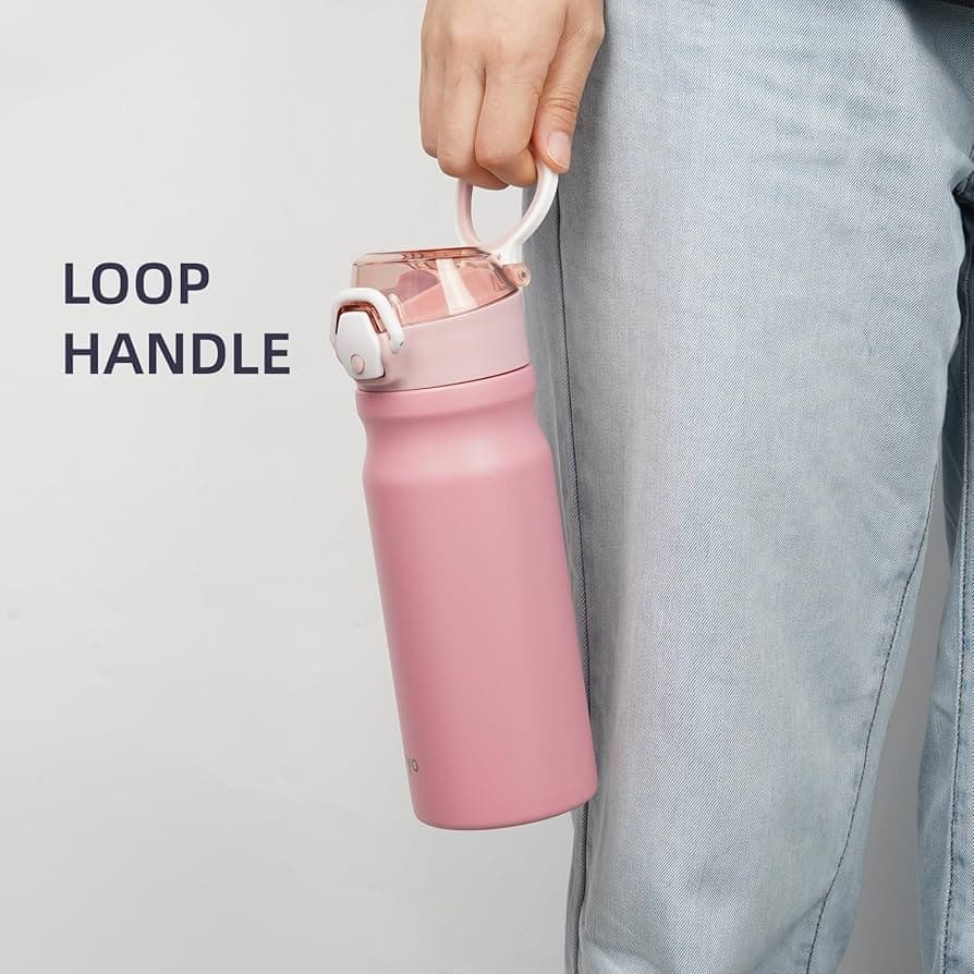 Amazon.com: Konokyo Insulated Water Bottle with Straw and Carry Loop,18 oz Stainless Steel Double Wall Vaccum Metal Water Flask with Leak-proof Lid,Pink: Home & Kitchen