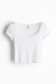 Women's White Ribbed Top with Sweetheart Neckline | H&M US
