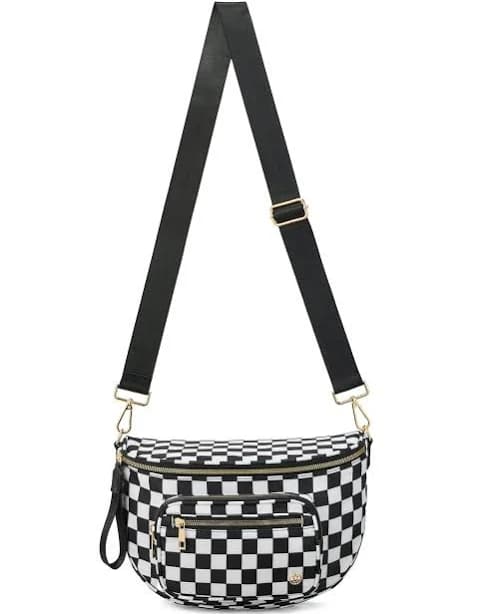 BOSTANTEN Checkered Bum Bag Crossbody Belt Bag for Women Cross Body Purse Fanny Waist Pack with Adjustable Strap