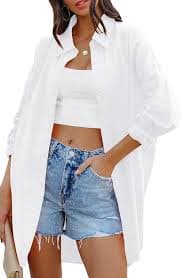 FSHAOES Womens Oversized Button Down Shirts Casual Loose Long Sleeve Solid Lapel Long Blouses Tops with Pockets at Amazon Women's Clothing store