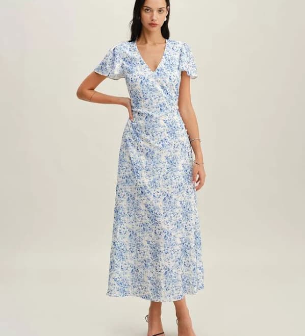 Rihoas Floral V Neck Button Maxi Dress