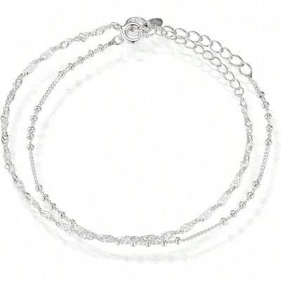 Sterling Silver Dainty Chain Bracelets (Set of Two)