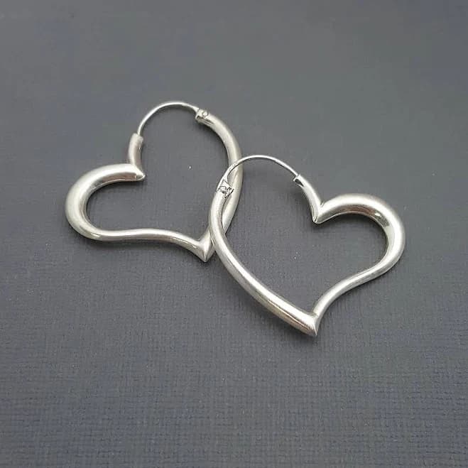 Sterling Silver Minimalist Heart Hoop Earrings