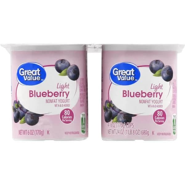 Great Value Yogurt, Nonfat, Blueberry, Light - 6 oz