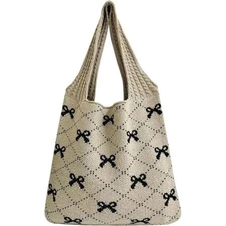 Cute Boho Crochet Bow Tote Bag