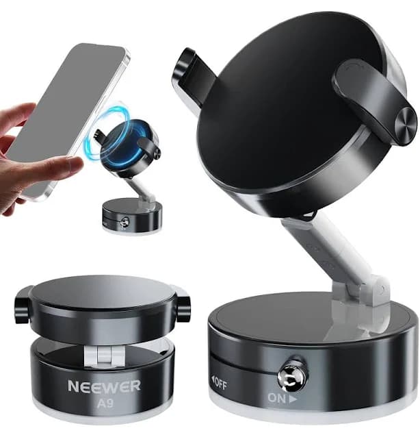 Neewer - Entry-Level Magnetic Car Phone Mount - Foldable Stand with Suction Cup for Windshield & Dash - Black