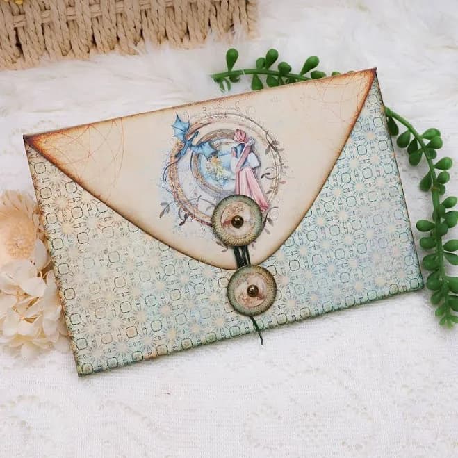 Stamprints Handmade Dragon & Girl Vintage Junk Journal Folio Kit