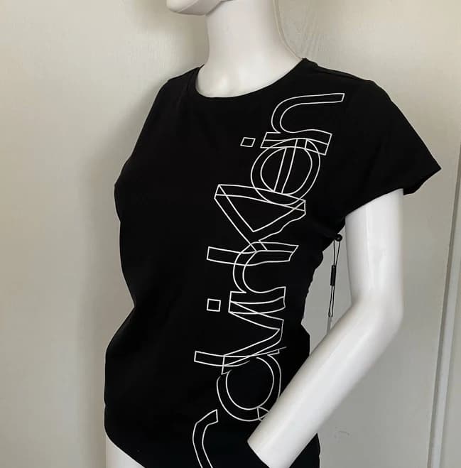 Calvin Klein Black T Shirt White Logo Letter Short Sleeve Size Small