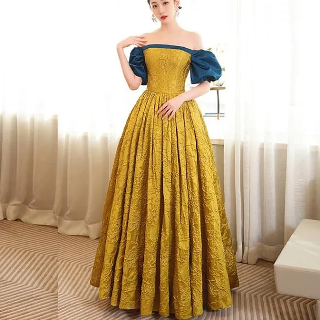 2023 A-Line Princess Off-The-Shoulder Short Sleeve Prom Dress