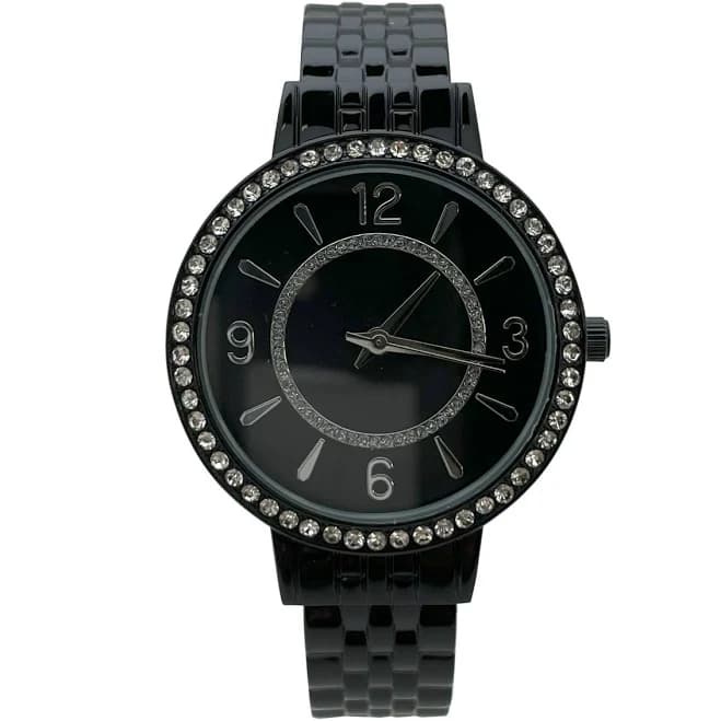Olivia Pratt Women's Round Face Rhinestone Bezel Textured Bangle Watch