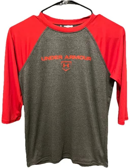 Under Armour Baseball 3/4 Sleeve Gray / Red Heat Gear Loose. Youth