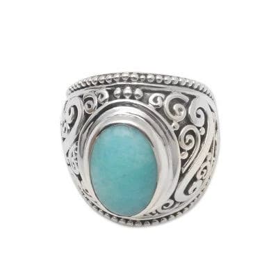 Sterling Silver Oval Amazonite Scroll Cocktail Ring