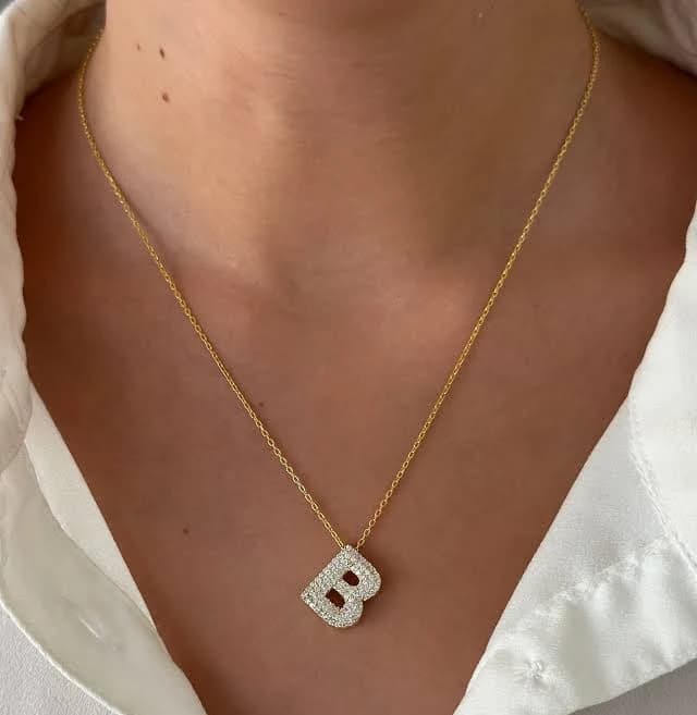 3D Diamond Initial Necklace