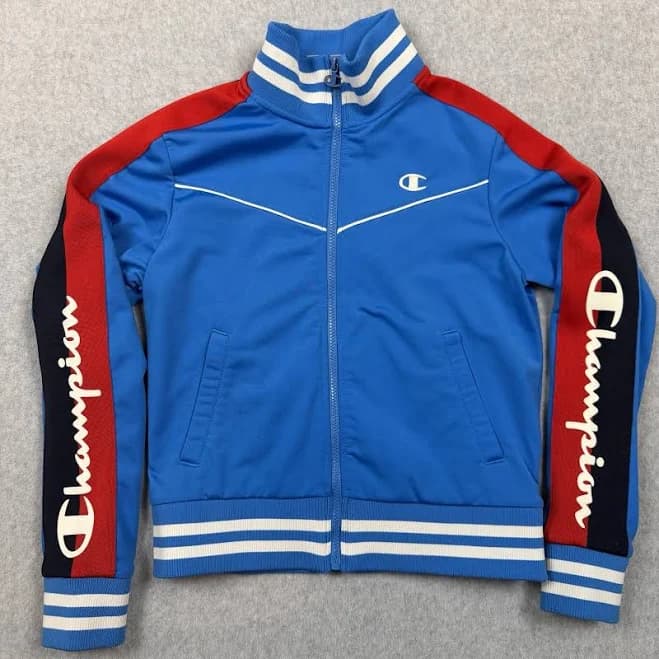 Champion Women's Life Tricot Track Jacket Blue Red Retro Colorblock