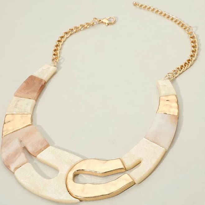 Bold Resin Metal Abstract Link Statement Necklace